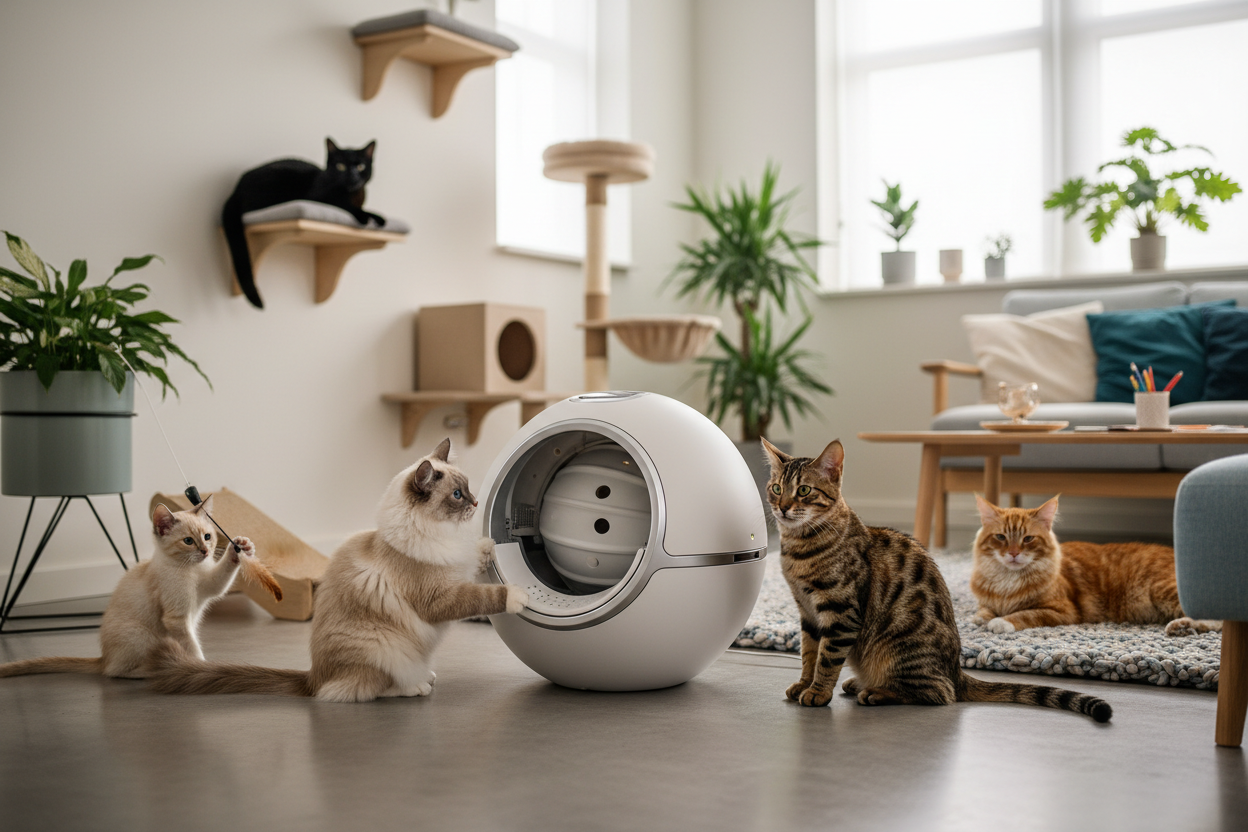 Multiple cats using PetPivot automatic litter box in multi-cat household